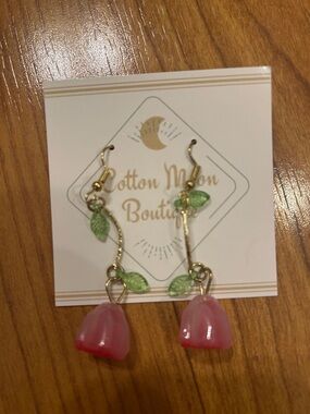 Pink Flower Drop Earring
